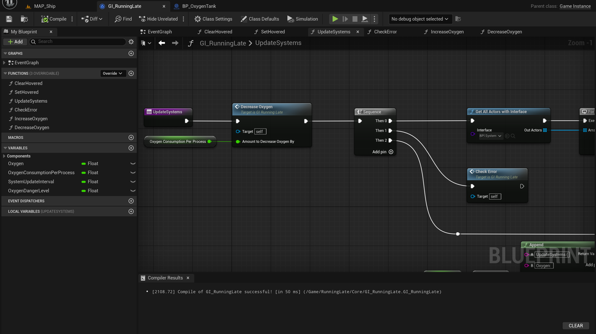 A partial excerpt of the Game Instance code in the visual programming language Blueprints in UE5.